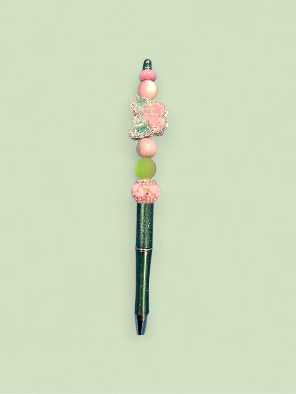 Beaded Butterfly Pen - Pink & Green